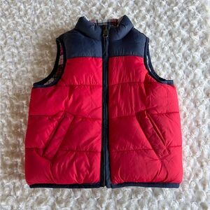 🎉HP🎉Janie & Jack 18-24 Months Red and Navy Blue Puffer Vest w White Plaid Lining